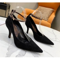 Top Quality Louis Vuitton Attitude Suede Pumps 8.5cm with Ankle Strap 022523 Black