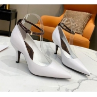 Good Quality Louis Vuitton Attitude Calfskin Pumps 8.5cm with Ankle Strap 022528 White