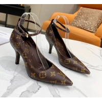 Super Quality Louis Vuitton Attitude Calfskin Pumps 8.5cm with Ankle Strap Monogram Canvas 022529