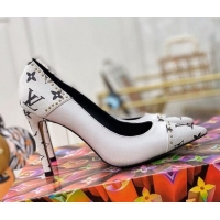 Good Quality Louis Vuitton Game On Cherie Pump 9.5cm in Studded Monogram Canvas 022531 White