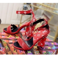 Unique Style Louis Vuitton Silhouette Sandals 10cm in Studded Monogram Canvas 022534 Red