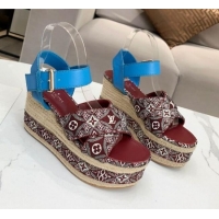 Comfortable Louis Vuitton Since 1854 Boundary Wedge Sandal 022542 Burgundy