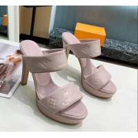 Good Product Louis Vuitton Monogram Leather Heel Sandals 10.5cm 030864 Light Pink 2021