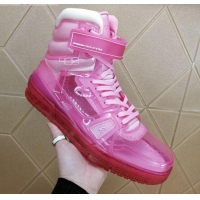 Best Luxury Louis Vuitton LV Trainer Transparent Boot Sneakers 030915 Pink 2021