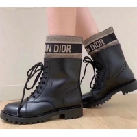 Sumptuous Dior D-Major Short Boots in Black Calfskin and Taupe Technical Fabric 111206