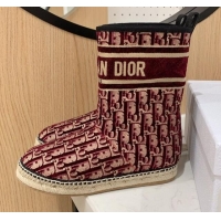 Unique Style Dior Chez Moi Granville Short Slip-on Short Boots in Burgundy Oblique Embroidered Velvet 111258