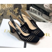 Luxury Dior x Moi Slingback Pumps in Black Cannage Embroidered Mesh 111302