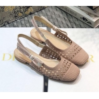 Elegant Dior x Moi Slingback Ballerinas Flats in Nude Cannage Embroidered Mesh 111303