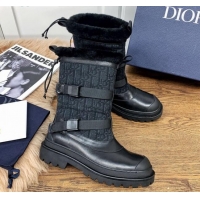 Popular Dior Mid-High Buckle Strap Boots in Calfskin and Oblique Fabric 111403 Black