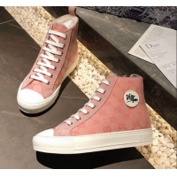 New Style Gucci x Dior GG Canvas Short Sneaker Boots with Logo Patch Pink 111404