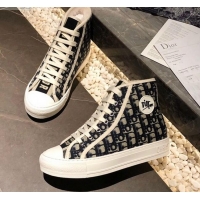 Hot Sale Dior Oblique Canvas Short Sneaker Boots with Logo Patch 111425 Blue