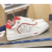 Cute Dior B27 Low-Top Sneakers in White and Red Calfskin 120338