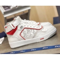 Low Price Dior B27 High-Top Sneakers in White and Red Calfskin 120341