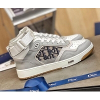 Trendy Design Dior B27 High-Top Sneakers in Grey Calfskin and Black Oblique Jacquard 120341