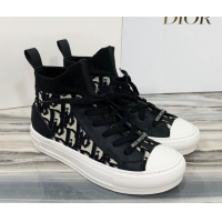 Good Quality Dior Walk'n'Dior High Top Sneakers in Black Oblique Knit 121808