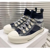 Pretty Style Dior Walk'n'Dior High-top Sneakers in Navy Blue Striped Knit 121905