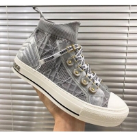 Shop Duplicate Dior Walk'n'Dior High-top Sneakers in Grey Knit with Cannage Embroidery 121906