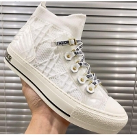 Charming Dior Walk'n'Dior High-top Sneakers in White Knit with Cannage Embroidery 121908