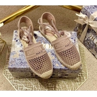 Top Quality Dior Granville Espadrilles with Laces in Nude Mesh Embroidery 122231