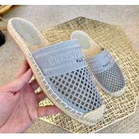 Best Luxury Dior Granville Espadrille Mules in Light Blue Mesh Embroidery 122238