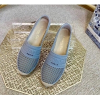 Good Quality Dior Granville Flat Espadrille Mules in Light Blue Mesh Embroidery 122241