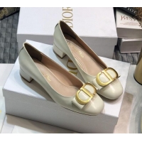 Top Quality Dior Shiny Calfskin Pumps with CD Bow White 122248