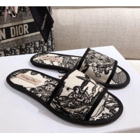 Cute Dior Homey Slipper Sandals in Black and White Toile de Jouy Embroidery 122333