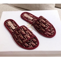 Good Quality Dior Homey Slipper Sandals in Burgundy Oblique Embroidery 122333