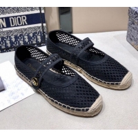 Low Price Dior Caro Mary Jane Espadrille Ballerina Flat in Black Mesh Embroidery 122358