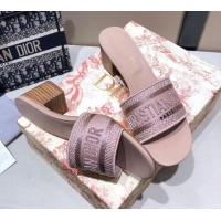 Best Price Dior Dway Embroidered Cotton Heel Slide Sandals 5cm Nude 010844