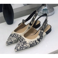 Good Quality Dior J'Adior Slingback Ballerina Flat in Black and Ecru Embroidered Cotton 126990