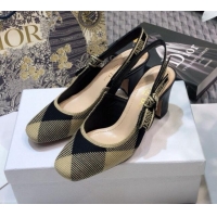 New Fashion Dior J'Adior x Moi Slingback Pumps in Check Fabric Black/Beige 012730