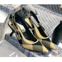 Reasonable Price Dior J'Adior Slingback Pump in Check'N'Dior Embroidered Cotton with 6.5cm Heel Black/Beige 012798