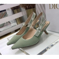 Top Quality Dior J'Adior Slingback Pumps 6.5cm in Green Cotton Ribbon 022502