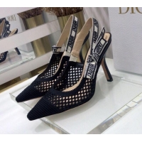 Top Quality Dior J'Adior Slingback Pumps 9.5cm in Black Mesh Embroidery 022504