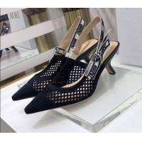 Custom Dior J'Adior Slingback Pumps 6.5cm in Black Mesh Embroidery 022503