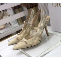 Most Popular Dior J'Adior Slingback Pumps 9.5cm in Cream White Mesh Embroidery 022507