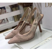 Best Luxury Dior J'Adior Slingback Pumps 9.5cm in Nude Pink Mesh Embroidery 022510