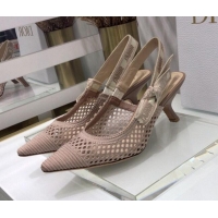 Good Quality Dior J'Adior Slingback Pumps 6.5cm in Nude Pink Mesh Embroidery 022511