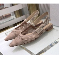 Unique Grade Dior J'Adior Slingback Ballerina Flat in Nude Pink Mesh Embroidery 022511