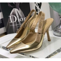 New Fashion Dior J'Adior Slingback Pumps 9.5cm in Gold Metallic Leather 031133