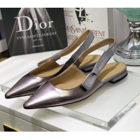 Good Product Dior J'Adior Slingback Ballerina Flat in Silver Metallic Leather 031138