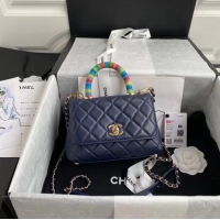 Market Sells Chanel mini flap bag with top handle AS2215 Navy Blue