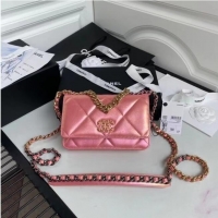 Best Discount Chanel 19 Iridescent Calfskin Chain Wallet AP0957 pink