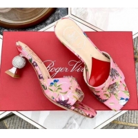 Most Popular Roger Vivier Fabric Vivier Marlene Strass Mules Sandals With boule Heel Pink 052513