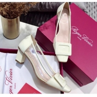 New Design Roger Vivier Patent Calfskin Belle Vivier PVC Pumps 052526 White