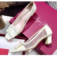 Top Quality Roger Vivier Patent Calfskin & Mesh Belle Vivier Net Pumps 052529 White