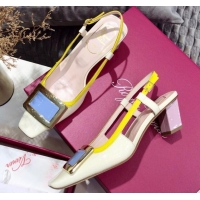 Top Quality Roger Vivier Patent Calfskin & Mesh Belle Vivier Net Pumps 052529 Off-White/Yellow