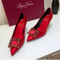 Most Popular Roger Vivier Silk Flower Strass Pumps With 7cm Heel Red 052602