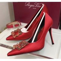 Perfect Roger Vivier Silk Flower Strass Pumps With 10cm Heel Red 052603